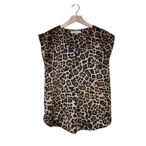 LOFT Women's S Animal Print V-Neck Cap Sleeve Blouse